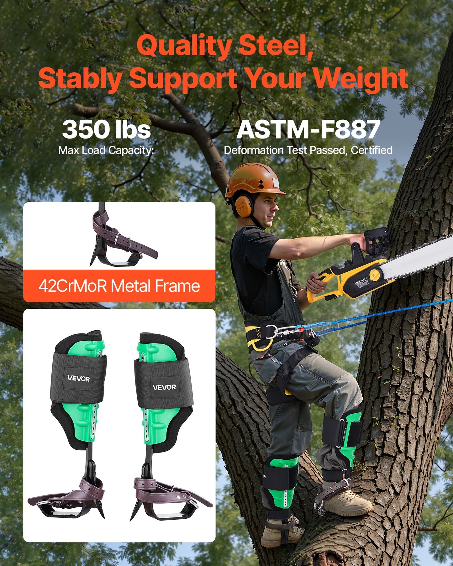 Tree Climbing Spikes Set, Height-Adjustable Tree Climbing Gear With Straps & Spike Protectors, 350 Lbs Load Capacity, Heavy Duty Steel Climb Spurs Arborist Equipment For Fruit Picking Hunting
