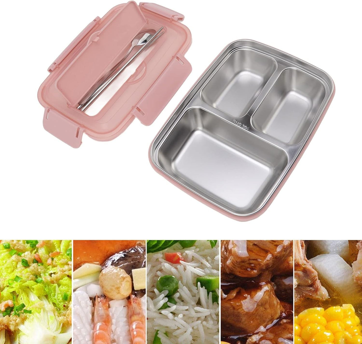 Insulation Lunch Box 3 Compartments Stainless Steel Lunch Container Food Box