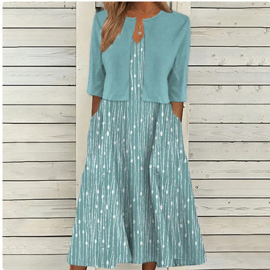 Women's Two-Piece Dress Office Floral Print Maxi Skirt