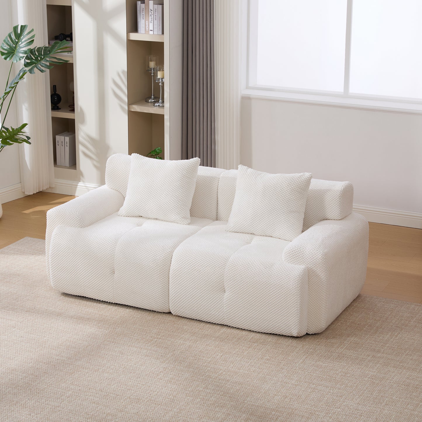 73  Modern Modular Sectional Sofa Loveseat, 2 Seater Tufted Comfy Cloud Tufted Floor Convertible Couch With 2 Pillows, Boneless Conversion Sofa For Living Room,Office, Apartment,Guestroom, Ivory