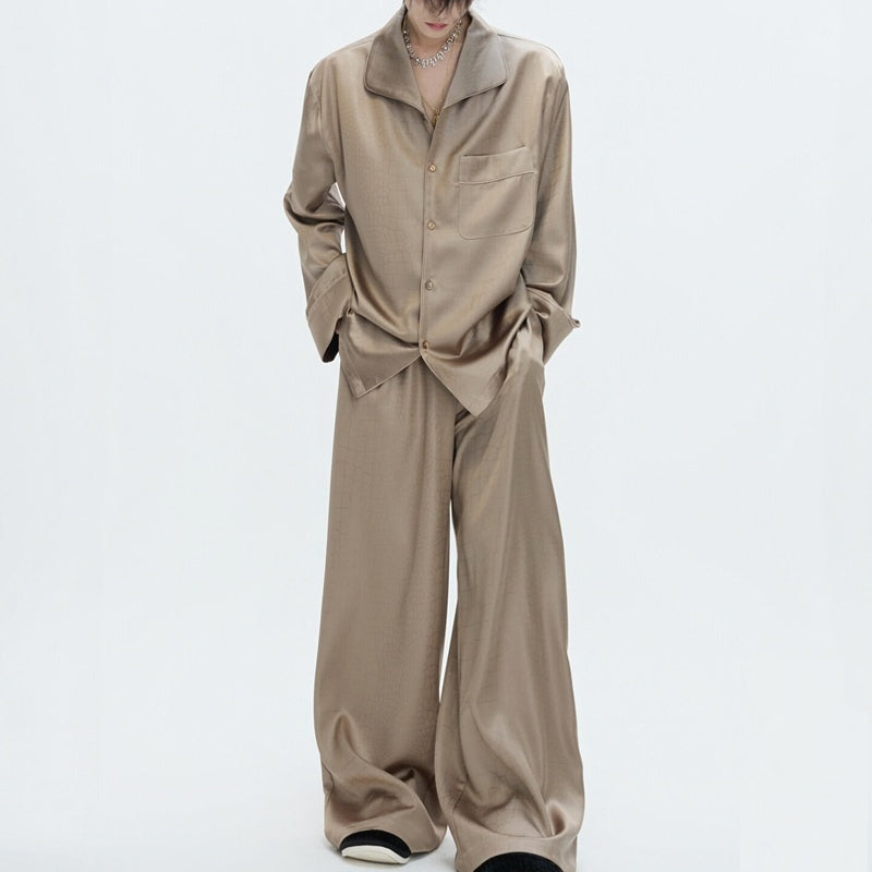 Couples Acetate Silk Slippery Pajama Set With A Flowing Drape For Home Wear