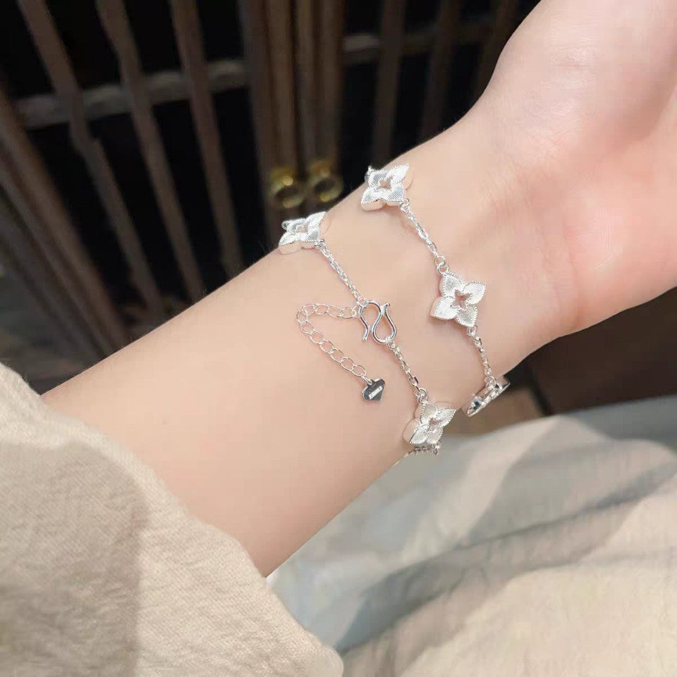 1pc 999 Sterling Silver Clover Charm Bracelet, Luxurious Minimalist Style, Perfect For Daily Wear And Valentine's Gift