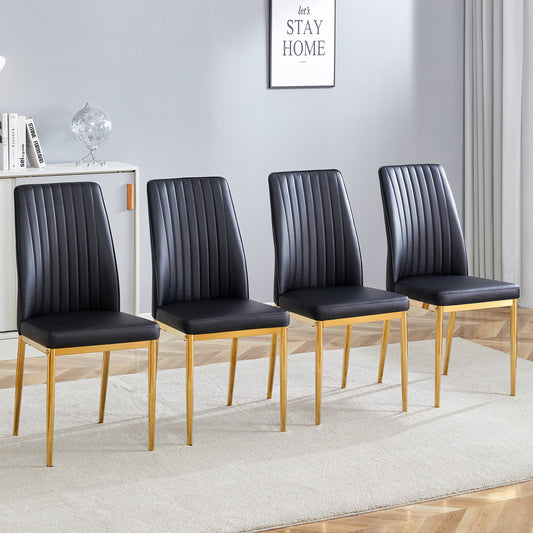 Fashion Black Dining Chair 4 Piece Set Golden Metal Legs, Black PU Leather To Create An Elegant Dining Area.