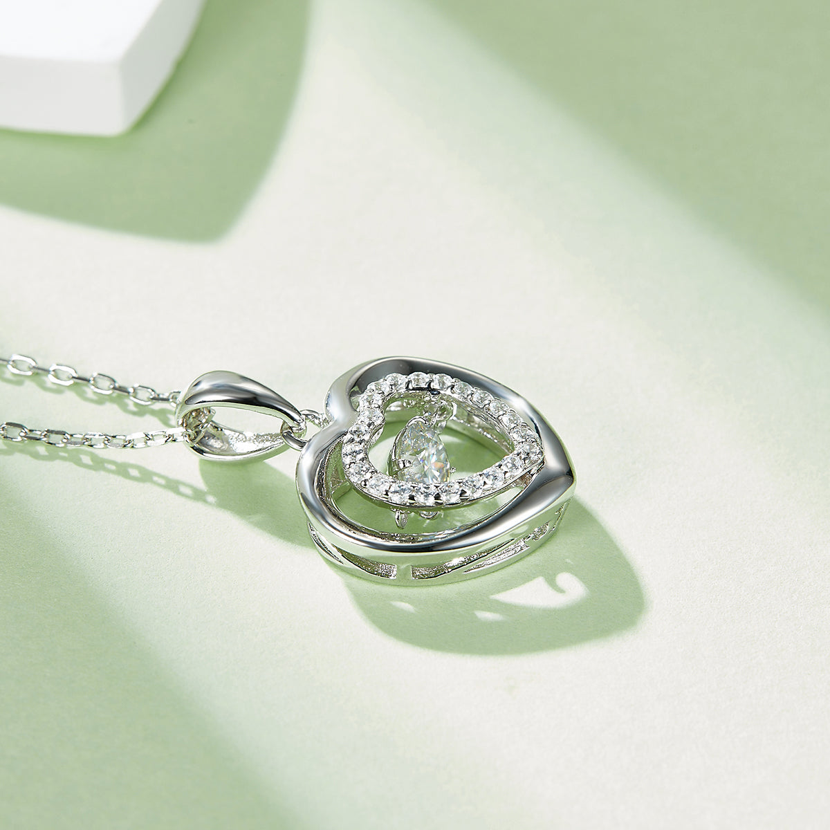 S925 Sterling Silver 0.5ct D Color VVS1 Moissanite Heart Necklace 45cm Platinum Plated Pave Halo GRA Certified Gift Box