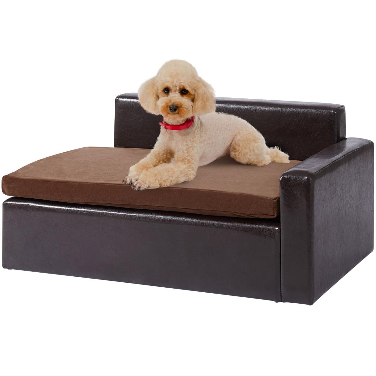 Pet Sofa, Dog Couch For Medium-Sized Dogs And Cats, Soft Leather Dog Sofa Bed, 110 Lbs Loading Cat Sofa, Black