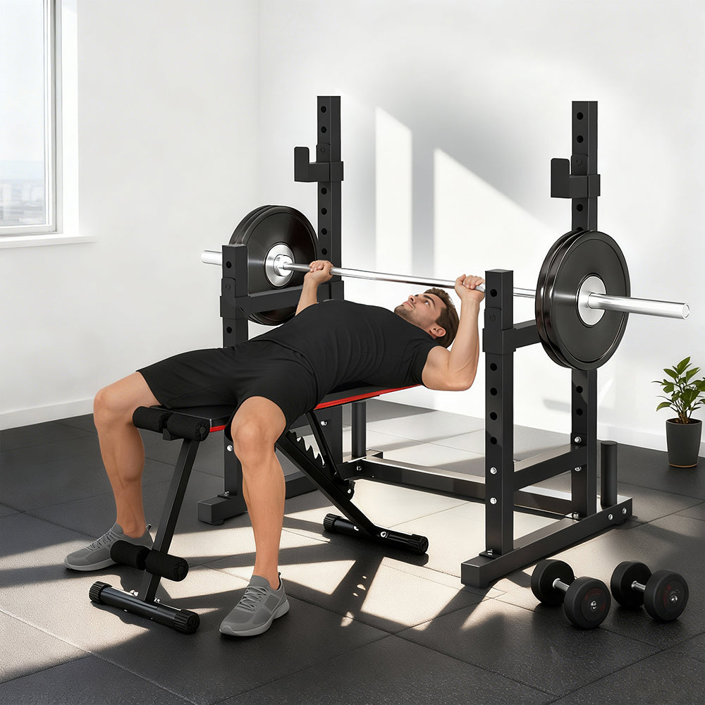 Adjustable Squat Rack, 660lbs Multi-Functional Bench Press Rack Wide H-shaped Base For Weight Lifting Home Gym Strength Training