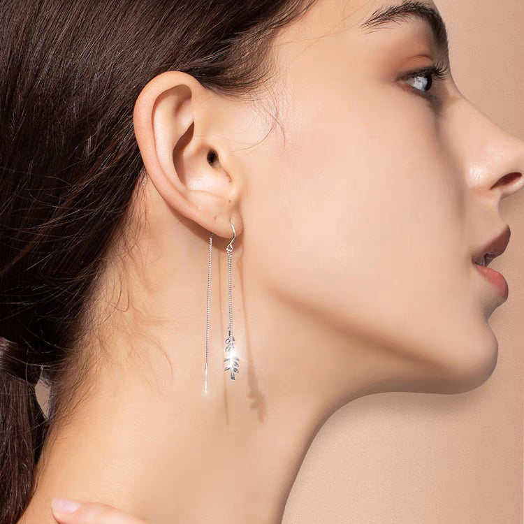 1 Pair 999 Sterling Silver 3D Wheat Ear Long Tassel Threader Earrings, Fresh & Elegant, Perfect For Daily, Dating & Gifting, Ideal Valentine's Gift