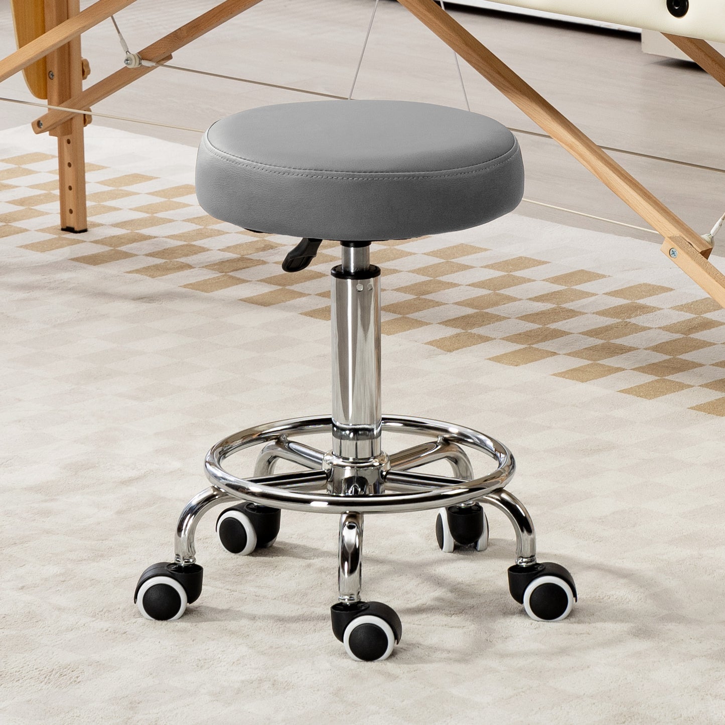 Vinsetto PU Leather Rolling Stool, Height Adjustable Stool Chair With Wheels For Salon, Massage, Spa, Grey