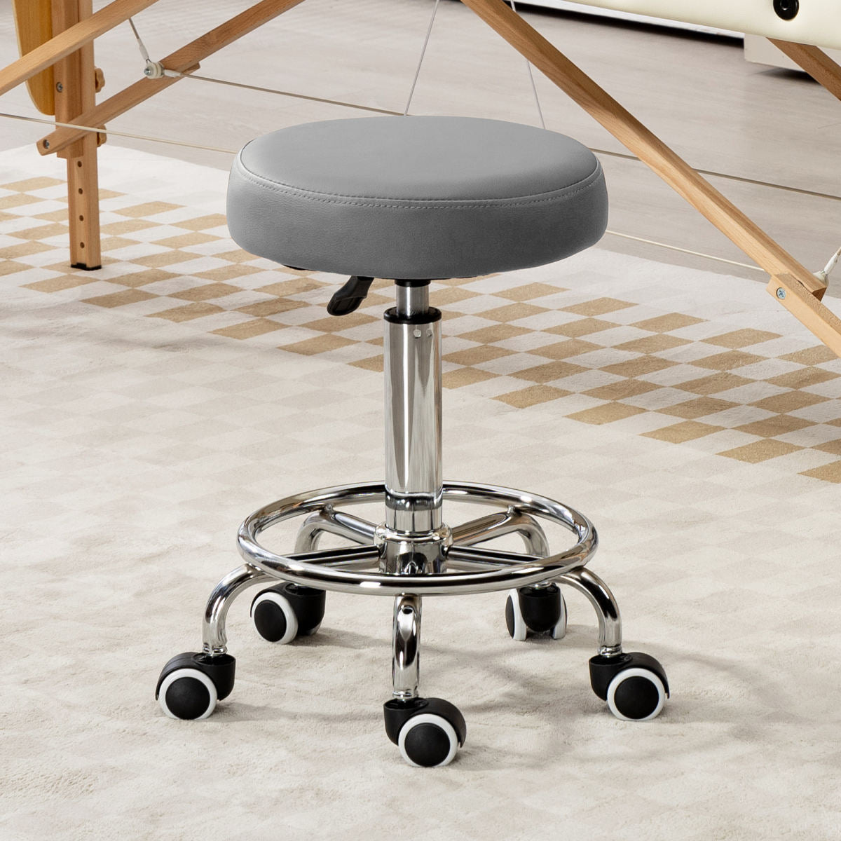 Vinsetto PU Leather Rolling Stool, Height Adjustable Stool Chair With Wheels For Salon, Massage, Spa, Grey