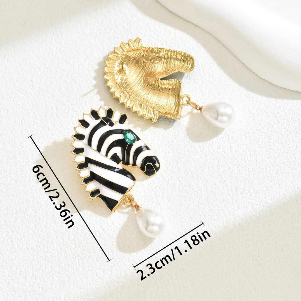 Cross-border European American Creative Oil Drip Earrings For Women, Unique Zebra Animal Design Inlaid Rhinestone & Pearl Drop Earrings, Fashion Ear Jewelry
