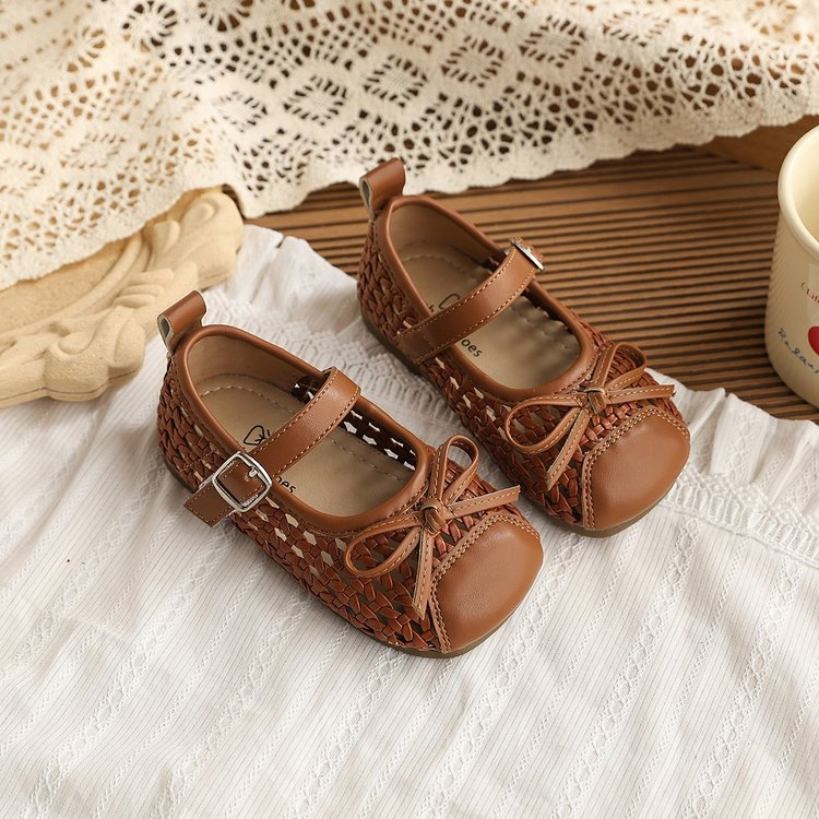 INS Style Kids Woven Sandals 2026 Summer New Korean Girls Bow Princess Shoes