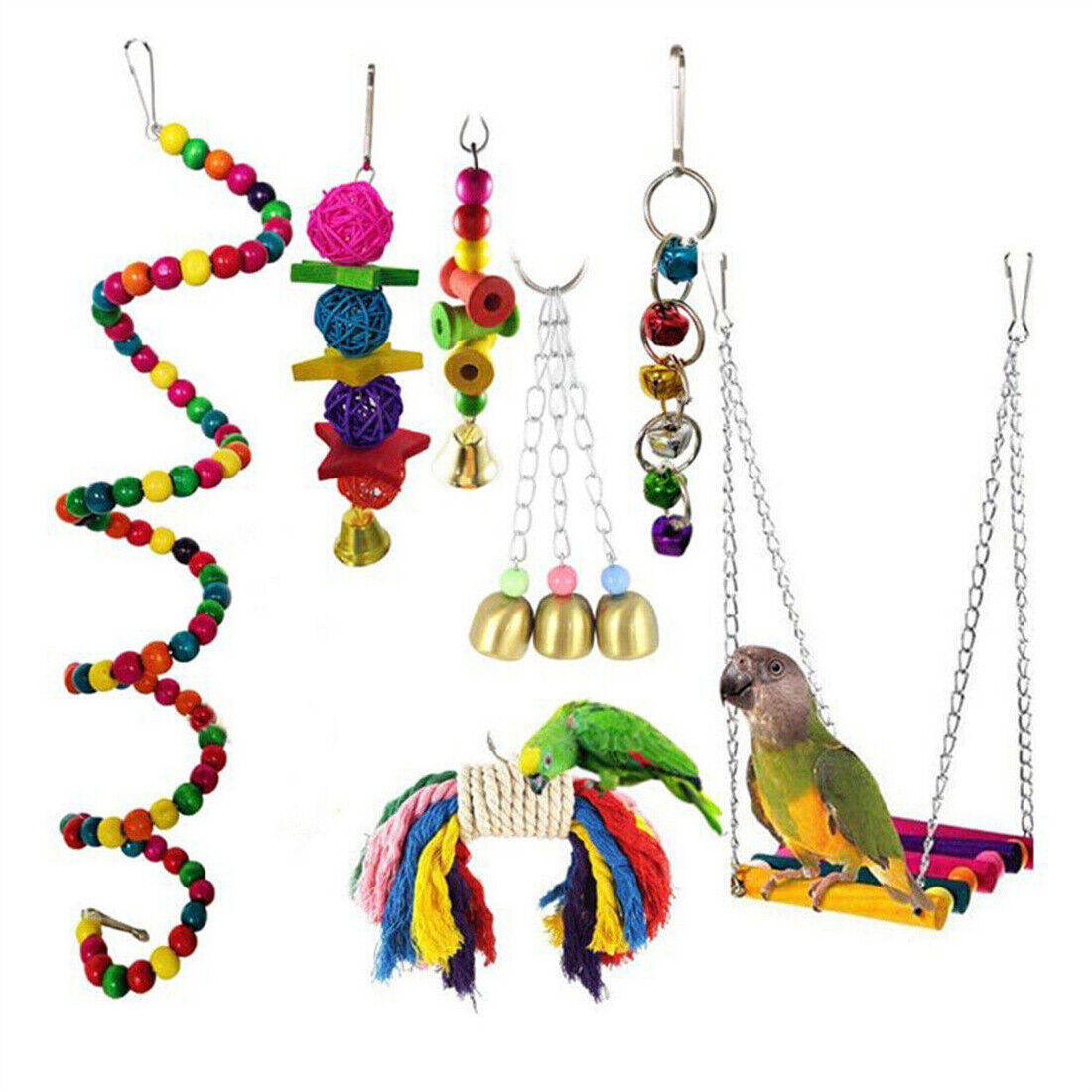 New 21 Pack Parrot Toys Set Metal Rope Small Ladder Stand Budgie Cockatiel Cage Bird UK