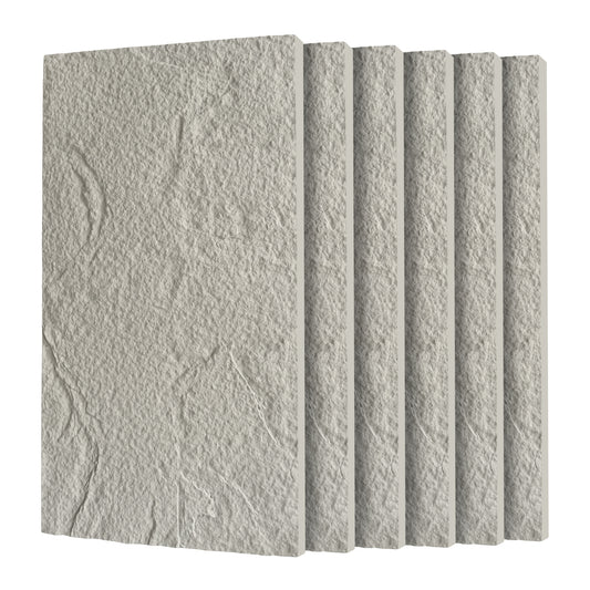 3D Faux Stone Wall Panels, 6 PCS PU Wainscoting Panel For Interior Wall Decor, Flame-resistant & Lightweight & Waterproof, For TV Wall, Office, Living Room, 47.24  X 23.62  Stone Skin  Clear Grey