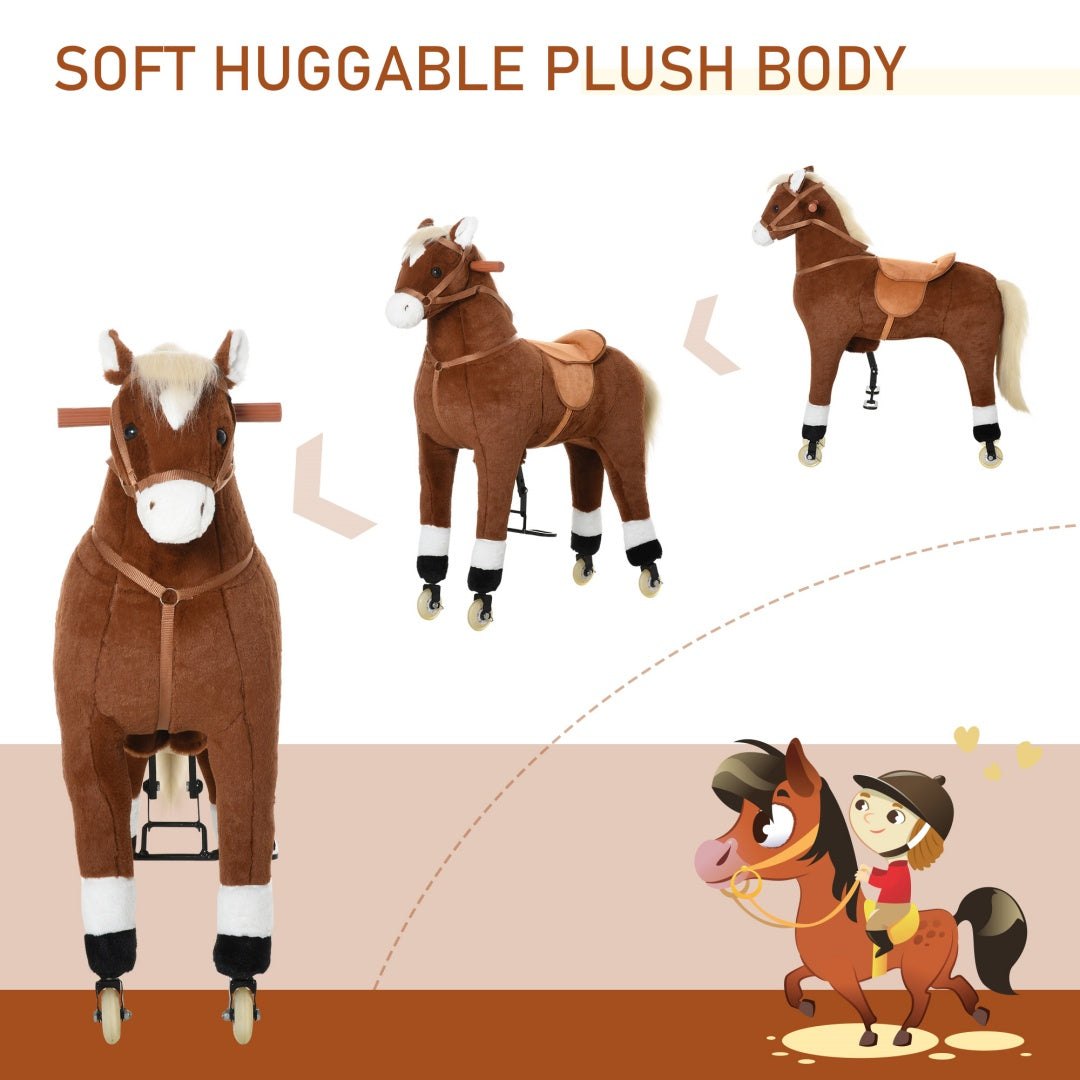 Qaba Kids Ride-on Walking Horse With Easy Rolling Wheels, Soft Huggable Body, & A Large Size For Kids 5-16 Years