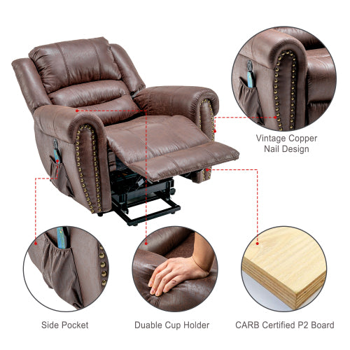 Large Power Lift Recliner Chairs With Massage And Heat For Elderly Big People, Massage Chair Heavy Duty Electric Faux Leather Reclining Chairs With USB Port And 2 Side Pockets