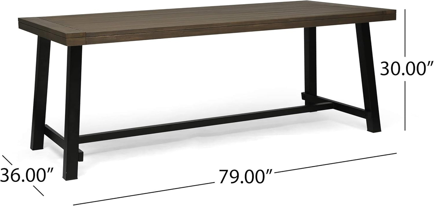 Outdoor Acacia Wood 3 Piece Picnic Dining Set, Gray And Rustic Metal