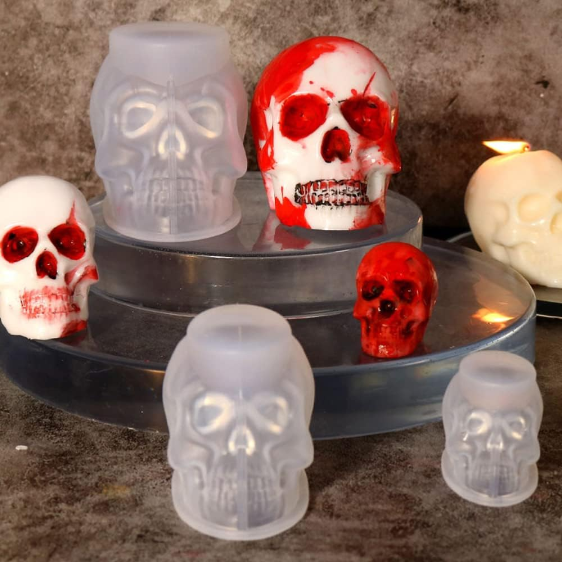 Set Of Large  Medium  Small 3D Skull Resin Molds Flexible Clear Silicone Skull Head Molds, Silicone Molds For Resin, Soap, Clay, Candle Wax Casting, Halloween Home Decoration