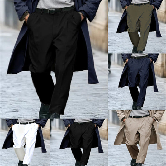 Mens Business Formal Solid-Color New-Style Outdoor Street-Style Straight-Leg Suit Trousers