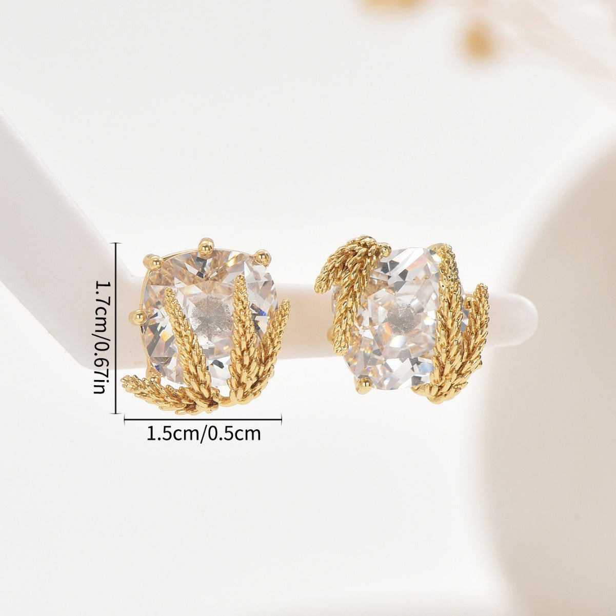 Sweet Korean Style Women Stud Earrings, Niche Wheat Ear Design Inlaid Cubic Zirconia, Premium Texture Versatile Daily Ear Jewelry