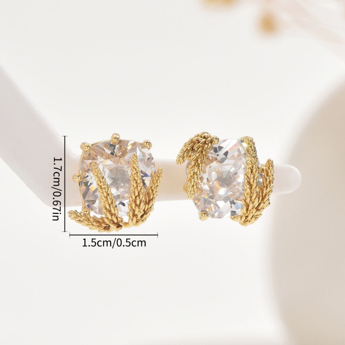 Sweet Korean Style Women Stud Earrings, Niche Wheat Ear Design Inlaid Cubic Zirconia, Premium Texture Versatile Daily Ear Jewelry
