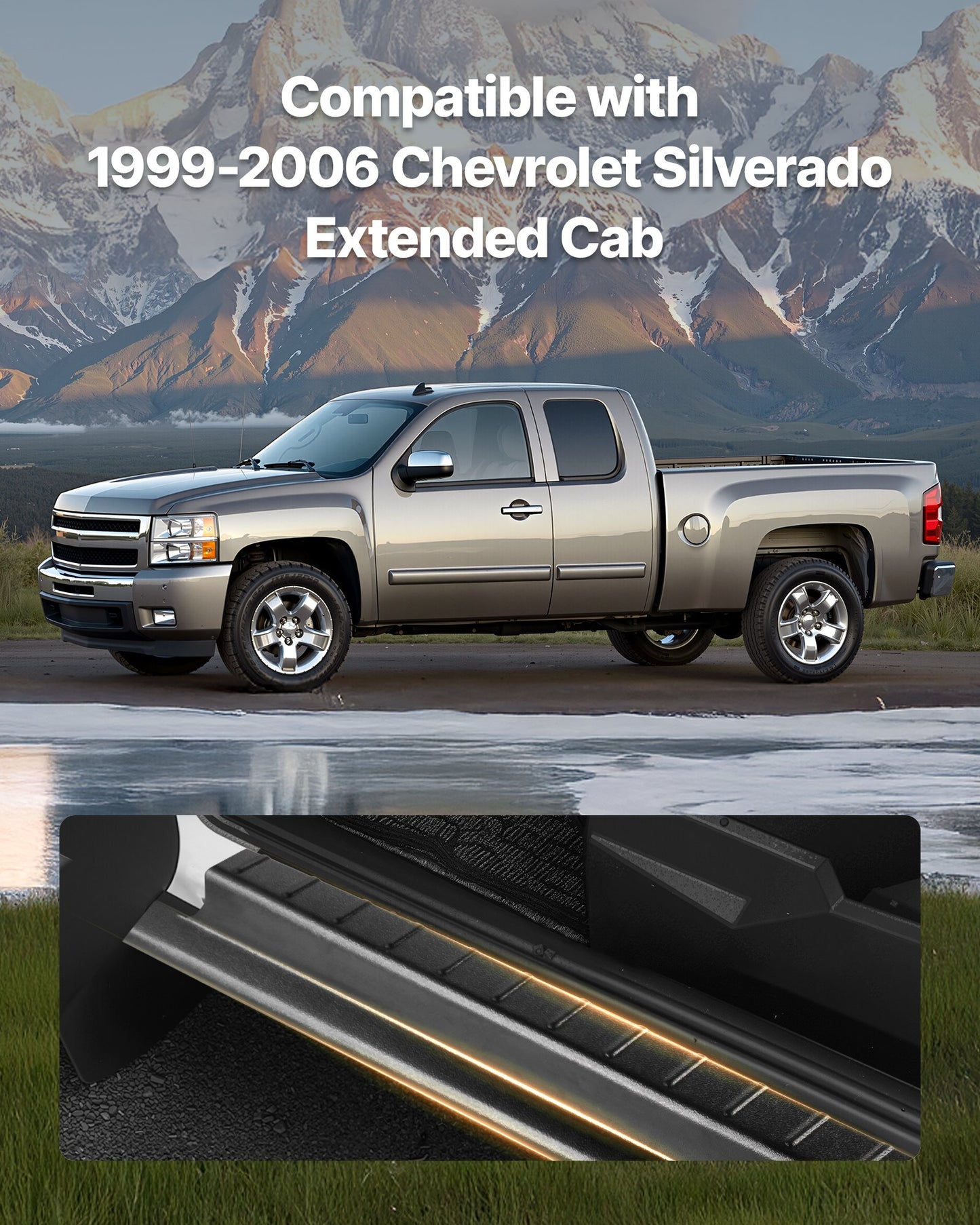 Rocker Panel Guard, 4-Piece Set, Compatible With 1999-2006 Chevrolet Silverado Extended Cab, Replacement For 14089 Trail Armor Side Skirts Extension Body Kit, Driver Side, 3M Adhesive, Black
