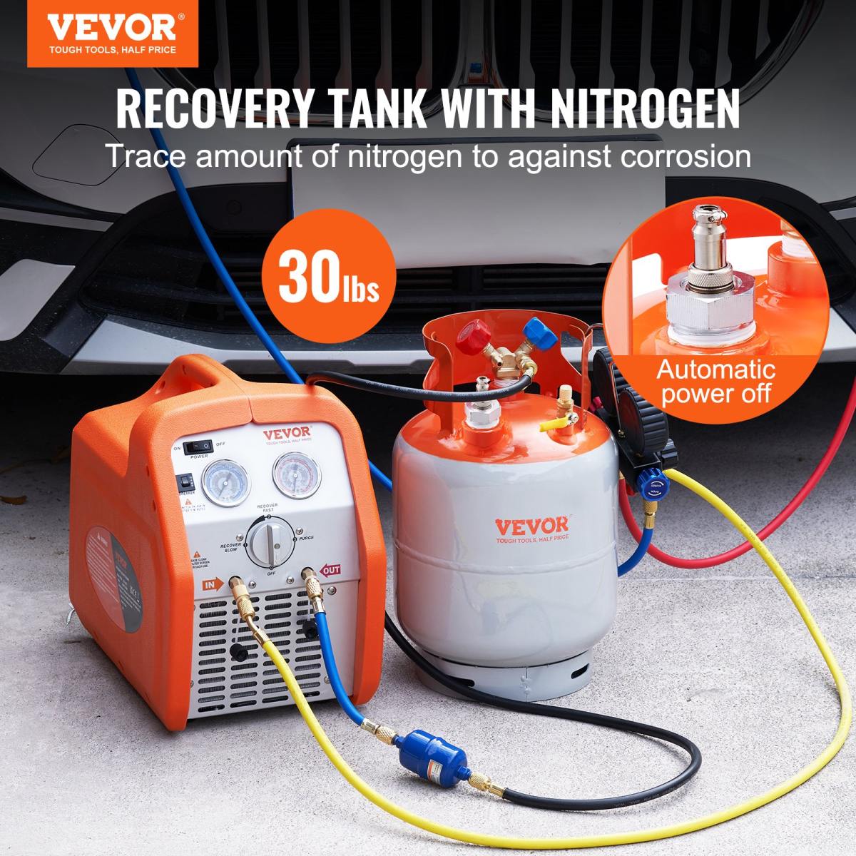 Refrigerant Recovery Tank With Float Switch - 30 Lb. Capacity Ac Recovery Tank With ¼ To ½ Adaptor, Reusable Recovery Tank HVAC For All Refrigerant, Prevent Overflow, With Trace Amount Of N₂