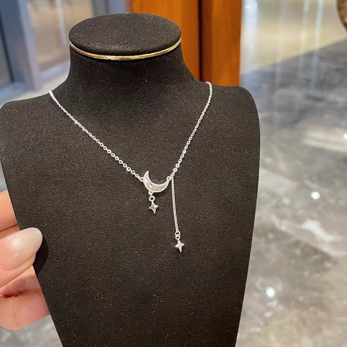 1pc 999 Sterling Silver Moon Star Tassel & Snake Pendant Necklace, Sweet Cool Style, Perfect For Daily Wear & Valentine's Gifts
