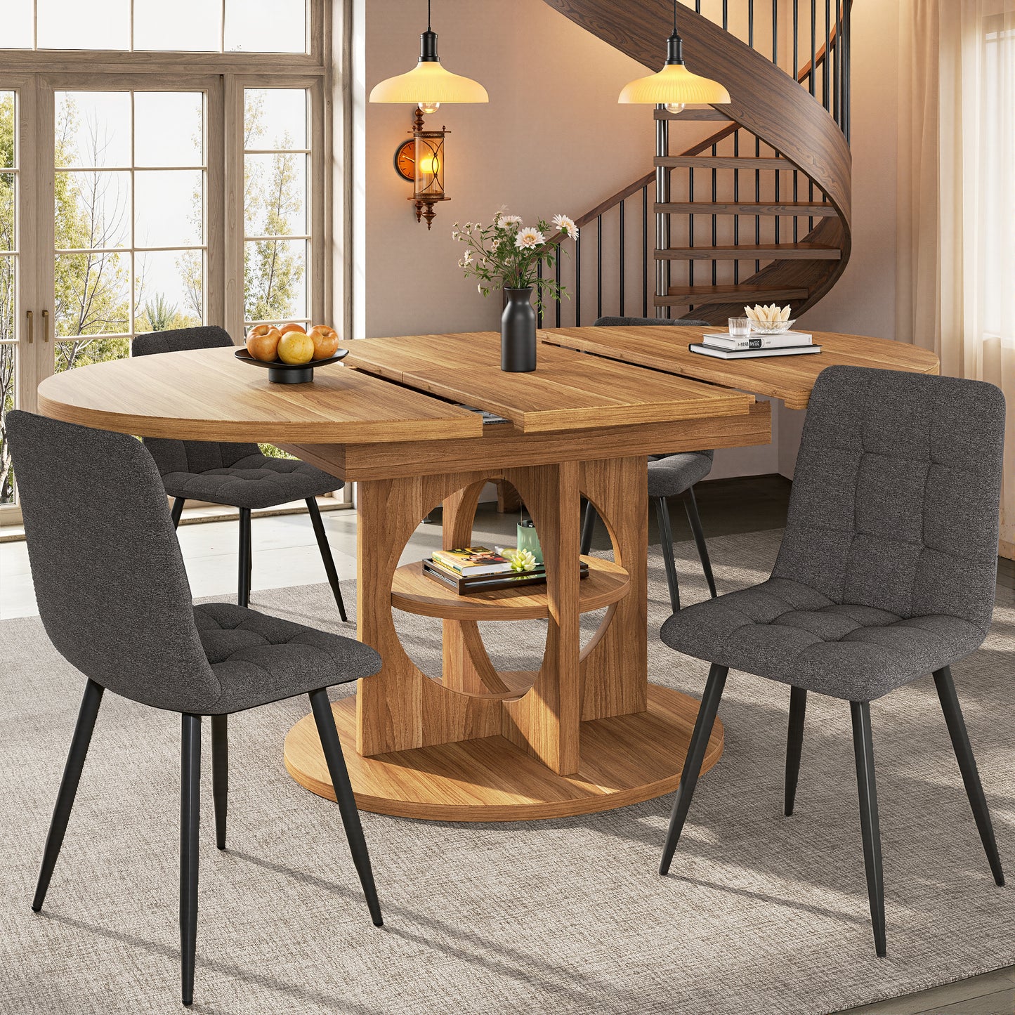 Extendable Dining Table, Dining Room Table, Kitchen Table, Balcony Table, Round Dining Table, Extendable To Oval, 110-150 Cm, Seats Up To 8 People, Dark Brown