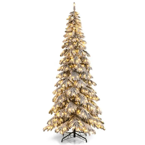9ft Pre-Lit Snow Flocked Christmas Tree - 500 Warm White LEDs, 1223 Branch Tips, 3 Lighting Modes (White)