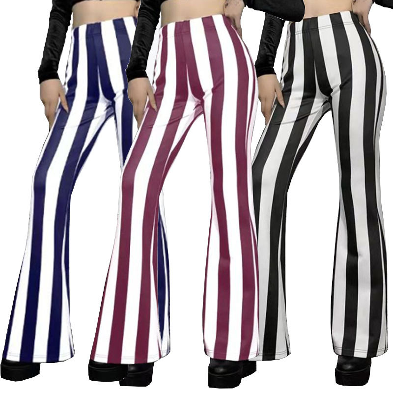 Sports Yoga Pants Striped Stretch High Waist Horn