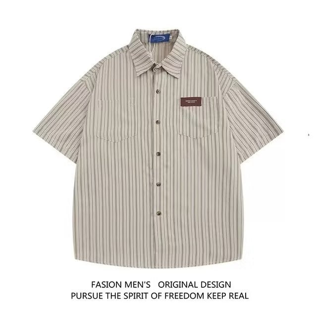 New Japanese-style Striped Lapel Short-sleeve Shirt
