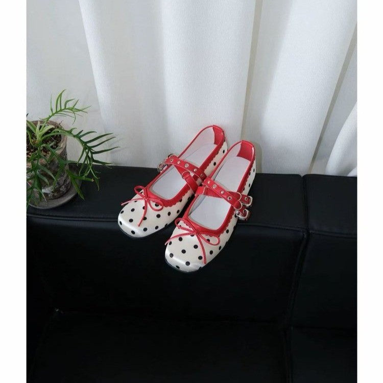 Women Vintage Polka Dot Bow Fashion Mary Janes, 2026 Spring Summer New, Elevated Casual Outdoor Shoes