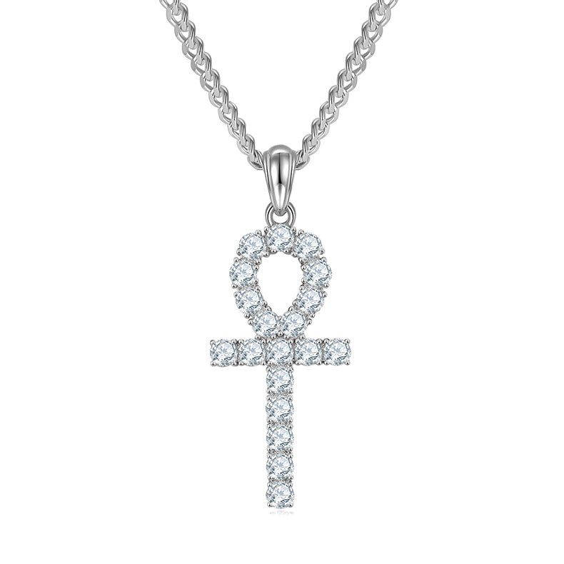 S925 Sterling Silver 19pcs D Color VVS1 Moissanite Ankh Pendant 3&5.6&9.1g No Chain Platinum Plated GRA Certified Gift Box
