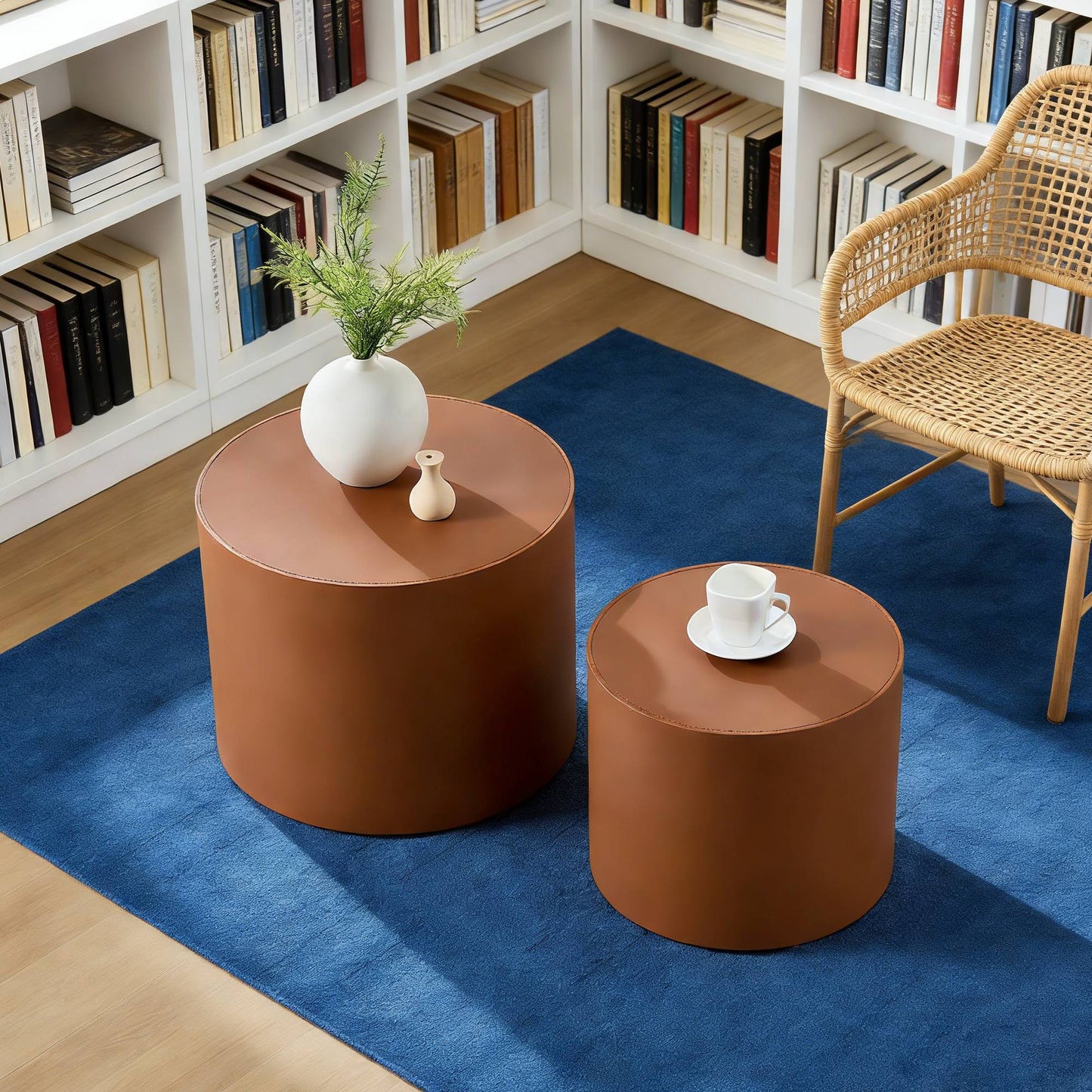 Modern Brown MDF Saddle Leather Table -Compact Sizes, Great For Living Room Decor & Daily Use