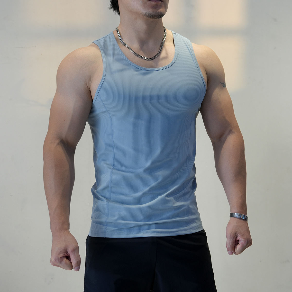 Summer Quick-Dry Ribbed Fitness Tank Top Mens Sleeveless Vest Sports