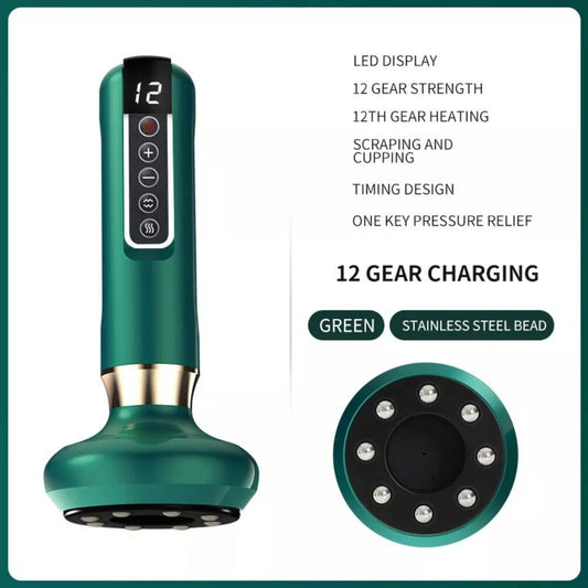12 Levels Electric Cupping Massager Vacuum Suction GuaSha Anti Cellulite Beauty  Green