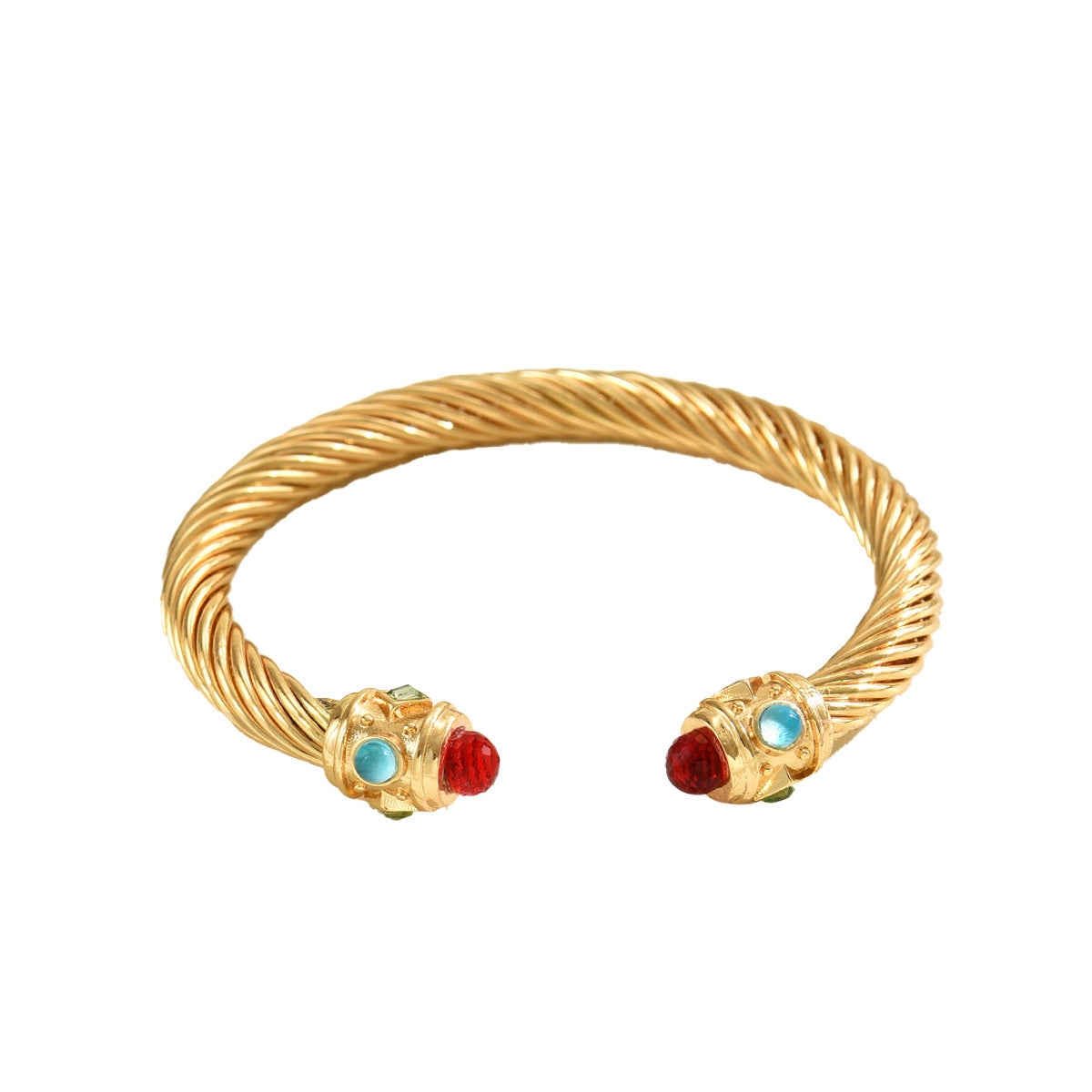 Fashion European American Commute Style Women Bangle, Niche Adjustable Open Cuff Design Inlaid Colored Cubic Zirconia, Versatile Daily Hand Jewelry For Ladies