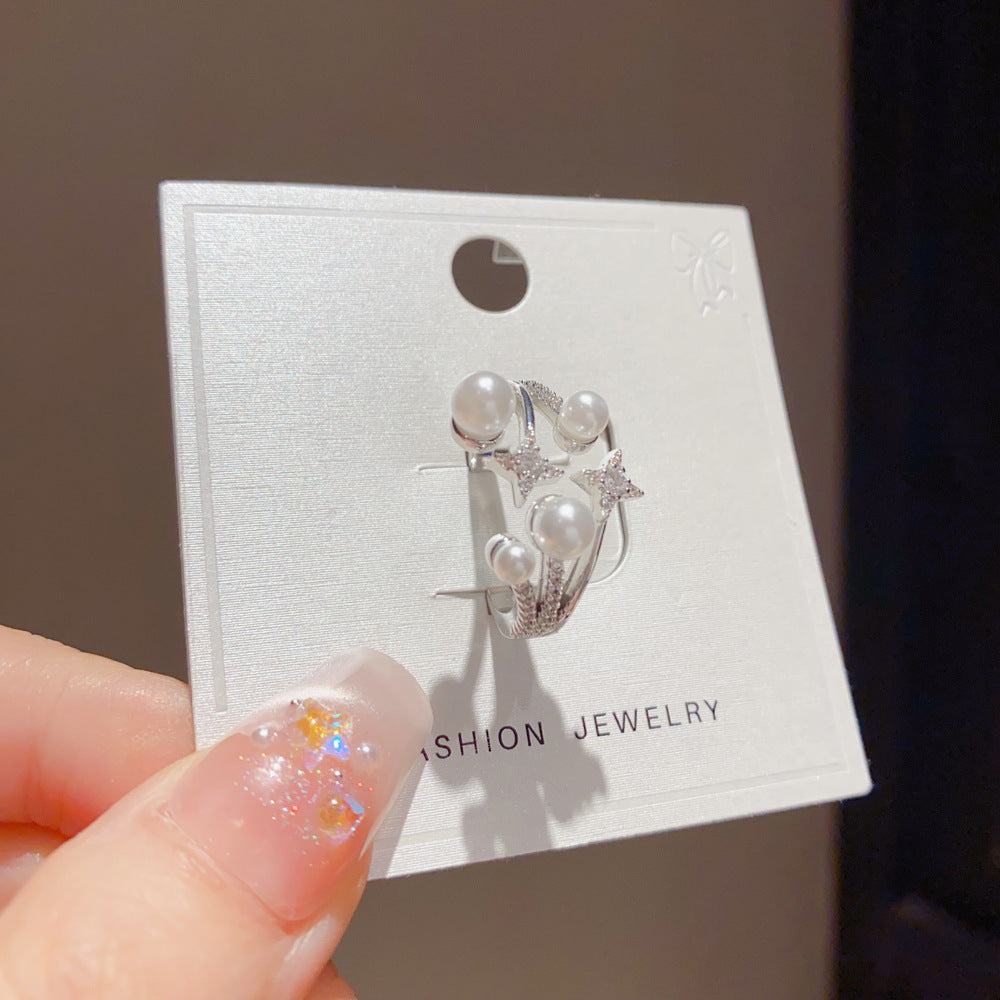 Niche Fashion Zircon Star And Pearl Ring