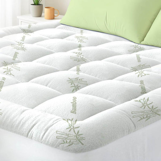Queen Mattress Topper Viscose Derived From Bamboo, Cooling Thick Pillow Top Mattress Pad With Deep Pocket For 8-21 Mattress, Soft Breathable Mattress Topper For Back Pain Relief, Black   Green