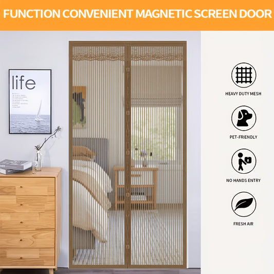A Brown Magnetic Door Curtain, Breathable Mosquito-proof Screen For Summer, Home Living Room, Bedroom, Kitchen Decorative Door Curtain, No-drill Installation, Hands-free, Magnetic Screen Door Curtain