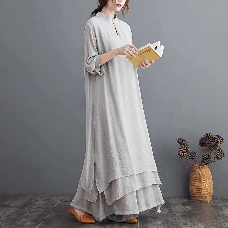 Chinese-style Midi-length Yoga Wear Tea Ceremony Attire And Zen Dance Performance Costumes