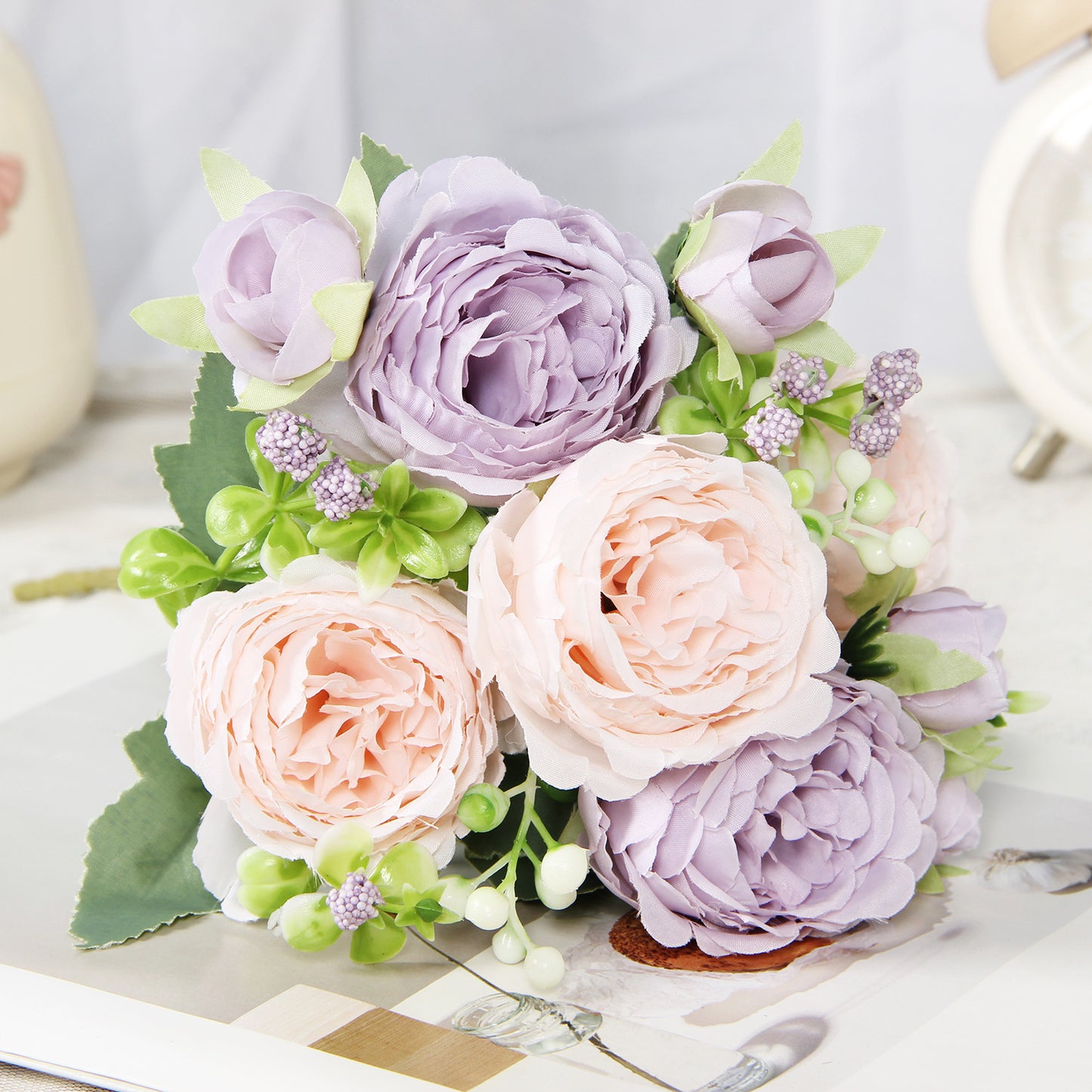 Home Wedding Rose Bouquet Made Of Silk Flowers