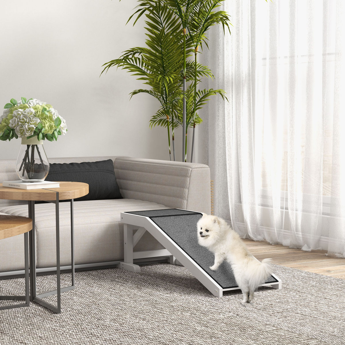 49" Pet Ramp For Dogs & Cats With Non-Slip Carpet, White