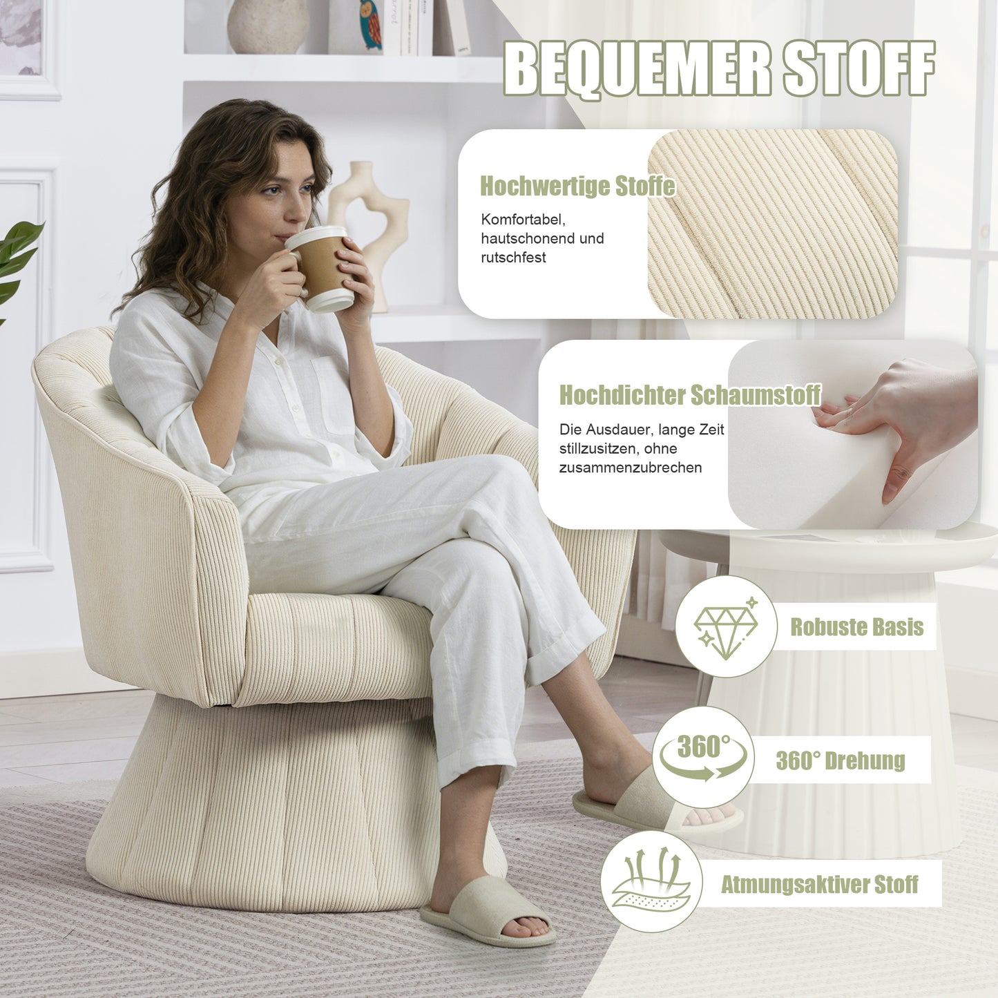 Elegant 360 Swivel Chair With Ergonomically Shaped Seat And Back Upholstery, Enveloping Armrests As Well As A Modern Design And Stable Base - Ideal For The Office, Living Room Or Home Office.