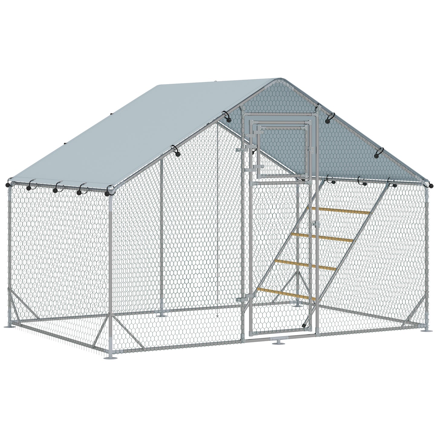 PawHut Walk-in Chicken Run W/ Cover, Feeding Door, Hanging Feeder, Perch, For 6-8 Poultry