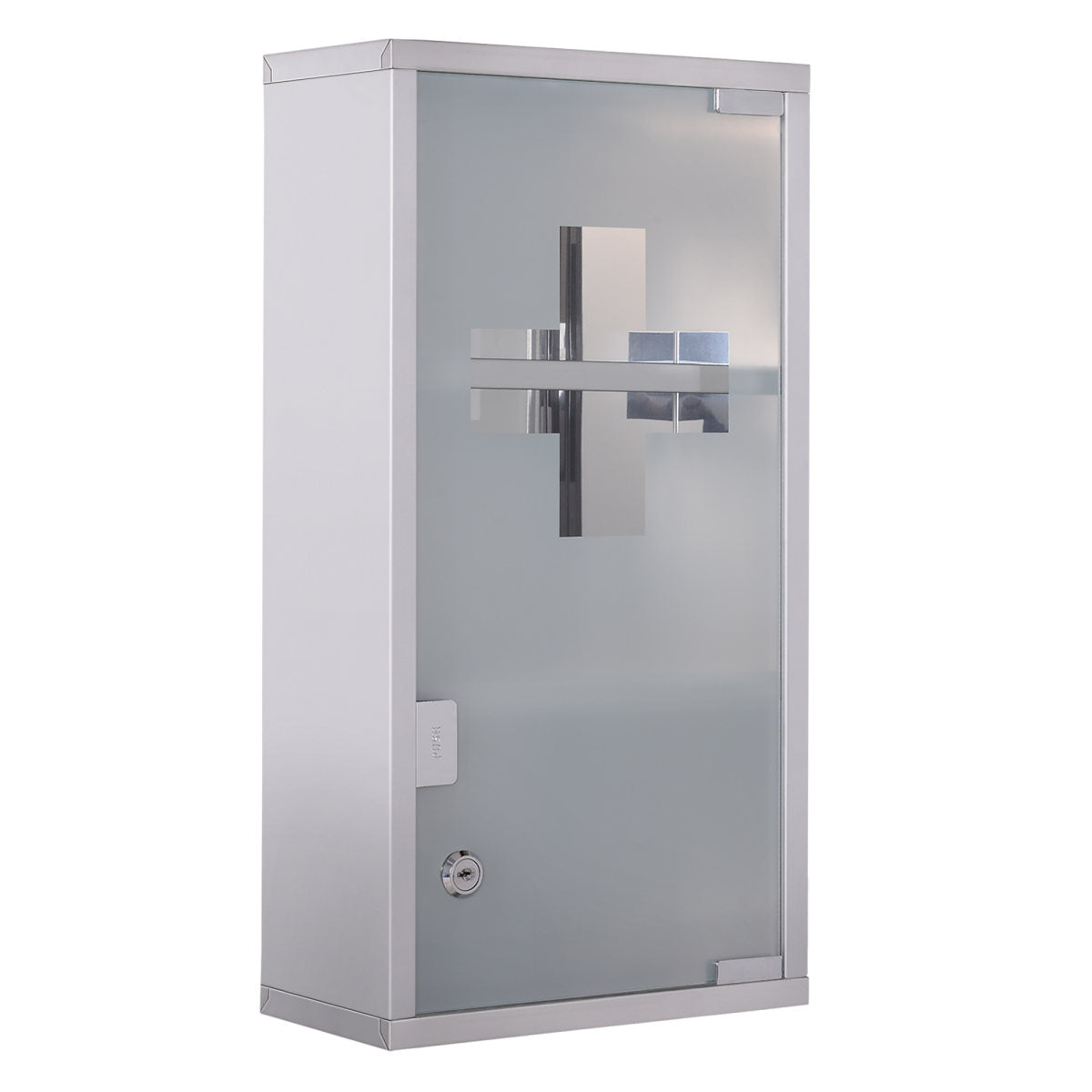 Medizinschrank Aus Edelstahl Arzneischrank Zur Medikamenten-Aufbewahrung, Abschließbar Medikamentenschrank Mit 3 Fächer, Glastür 25 X 12 X 48 Cm, Silber