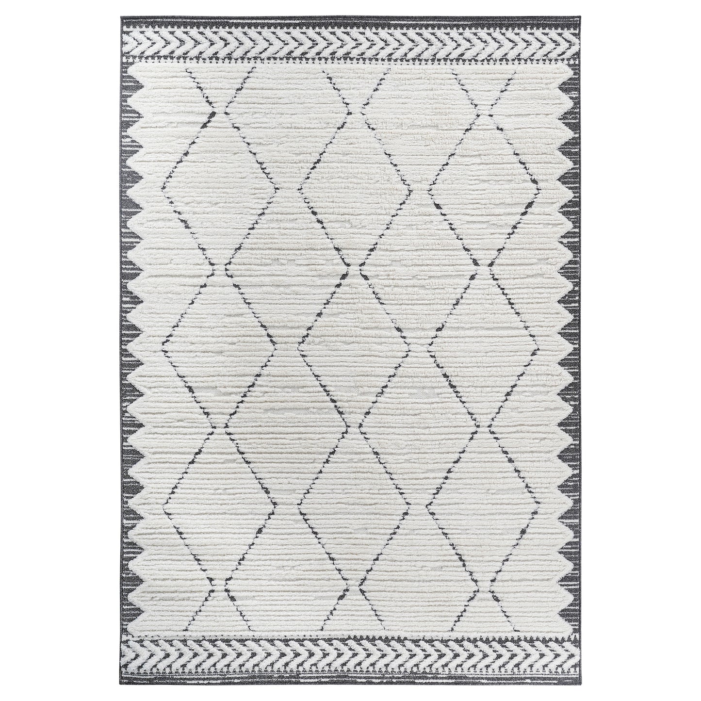 Step Collection High-Low Trellis Cream Anthracite Indoor Area Rug, 7'9''x10', Modern, Contemporary, Geometric, Bohemian, Bedroom, Kitchen, Living Room, Non Shedding Carpet