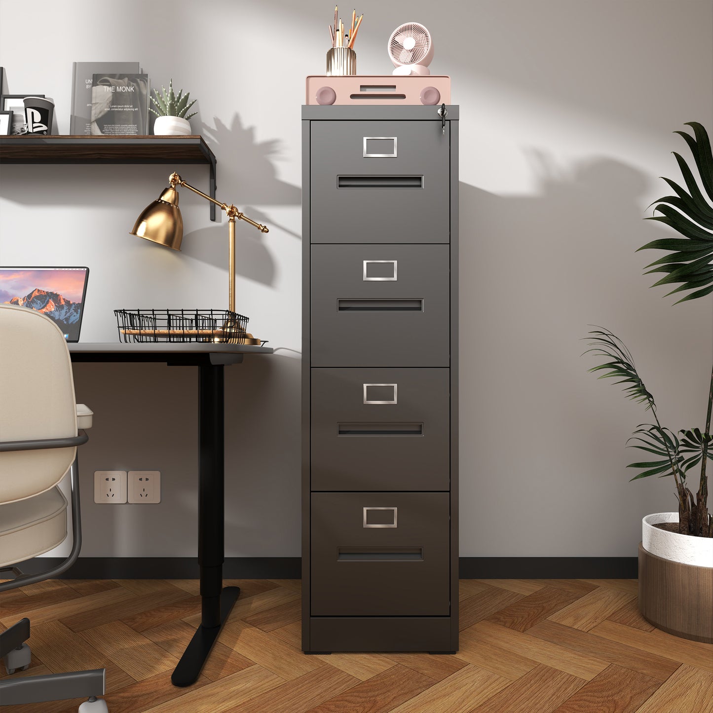 4 Drawer File Cabinet With Lock Metal Vertical File Cabinet Office Home, A4 Legal Letter Size Narrow File Cabinet Locked,Assembly Required