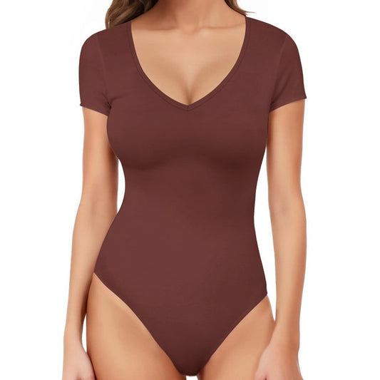 High-elastic Short-sleeve Deep-V-neck One-piece Yoga Suit