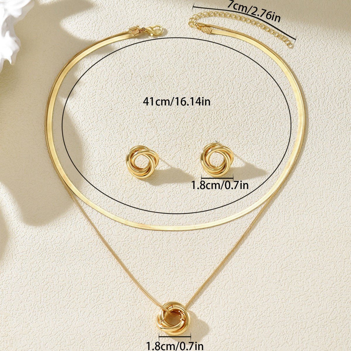 Cross-border European American Women Jewelry Set, Geometric Intertwined Ring Multi-layer Necklace & Matching Earrings, Niche Versatile Fashion Accessories For Ladies